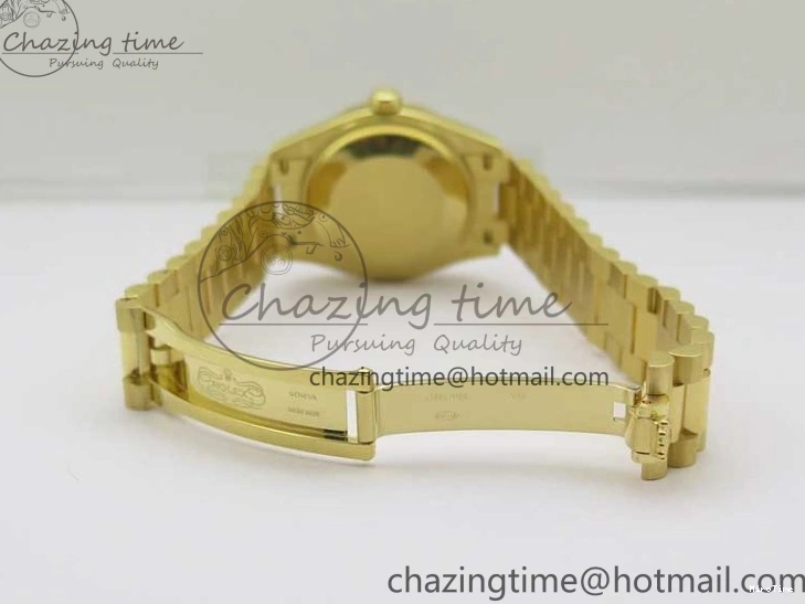 MiroTime 0408 Versatile Daydate 278288 31mm YG EWF Best Edition Green Malachite Dial Crystal Markers on YG President Bracelet ETA 2606